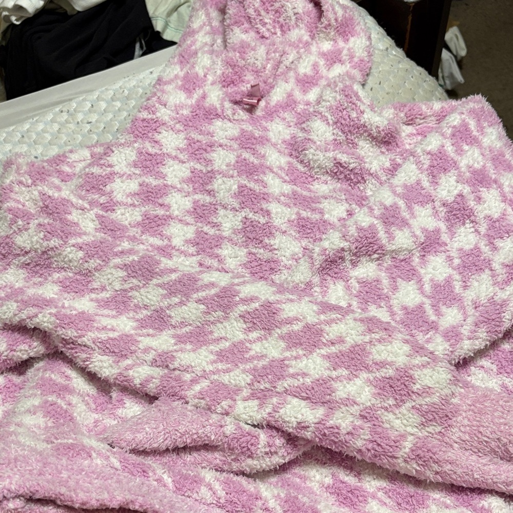 SKIMS Pink and White Cowl Neck Sweater